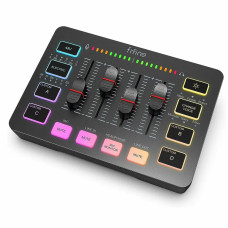 FIFINE Ampligame SC3 Gaming USB Mixer (with XLR/headset input, monitoring, line in/out, faders, mute/voice effect/sample)
