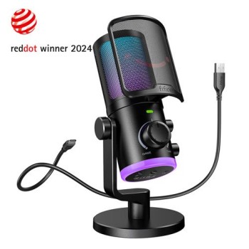 Fifine Ampligame AM6 condenser mic with game/chat mix, noise suppression, monitoring, I/O level & RGB controls Fifine Ampligame AM6 condenser mic with game/chat mix, noise suppression, monitoring, I/O level & RGB controls