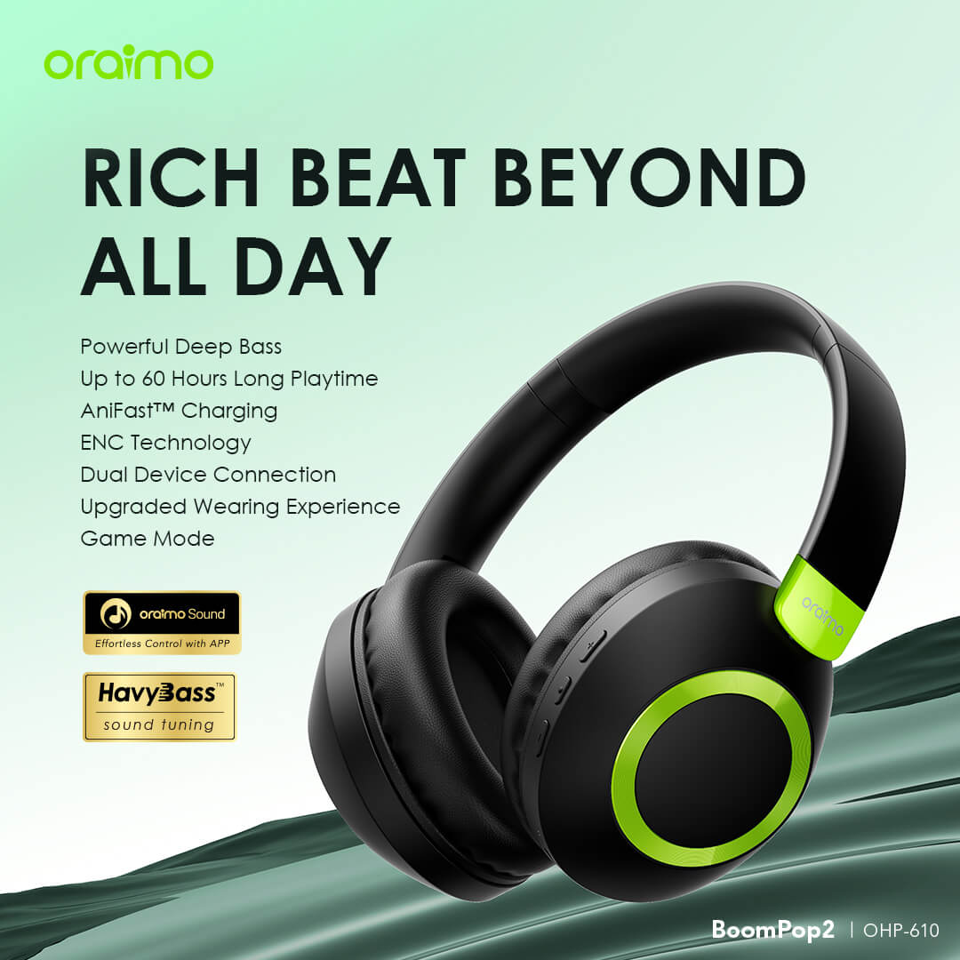 Oraimo OHP-610 BoomPop 2 ENC Over-Ear Wireless Headphones